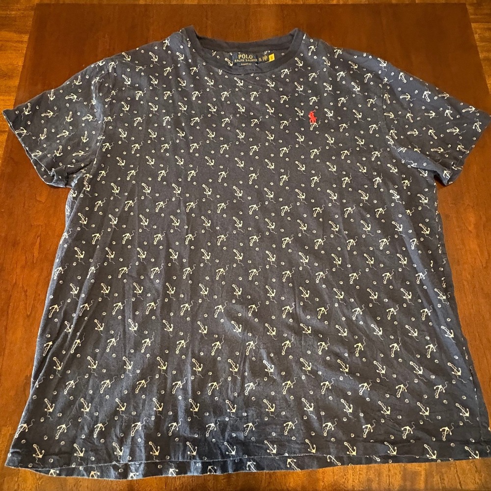 Polo Ralph Lauren Anchor Print T Shirt Navy Classic Fit Size XL